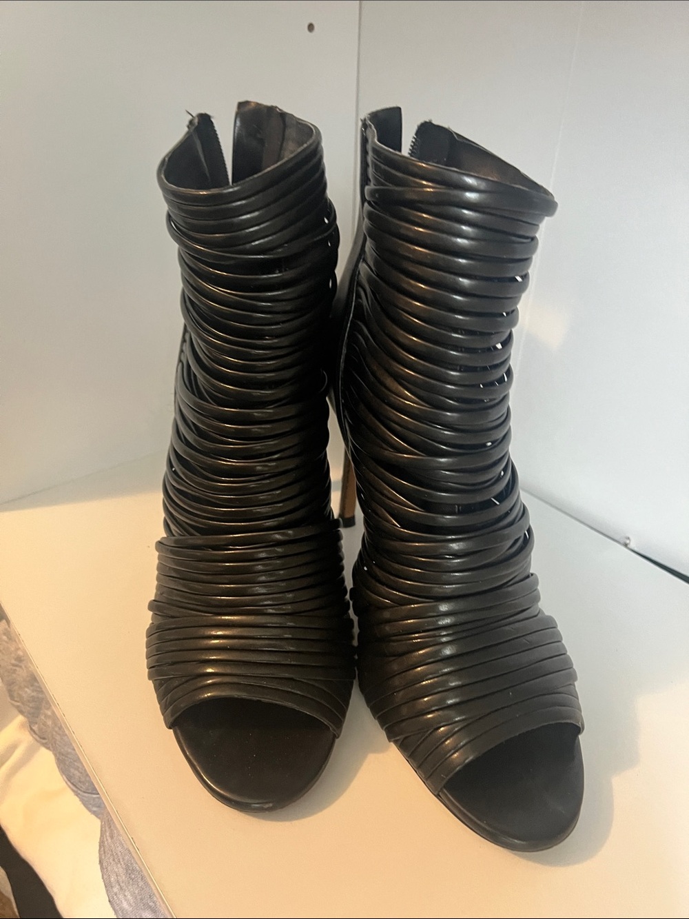 Women’s Black size 10M  Strappy Open-Toe High Heel Booties